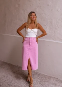 Jupes & Shorts-EASY-CLOTHES Jupe Perdita - En Jeans Rose - Mi Longue - Légèrement FendueEasy Clothes Rose en jeans