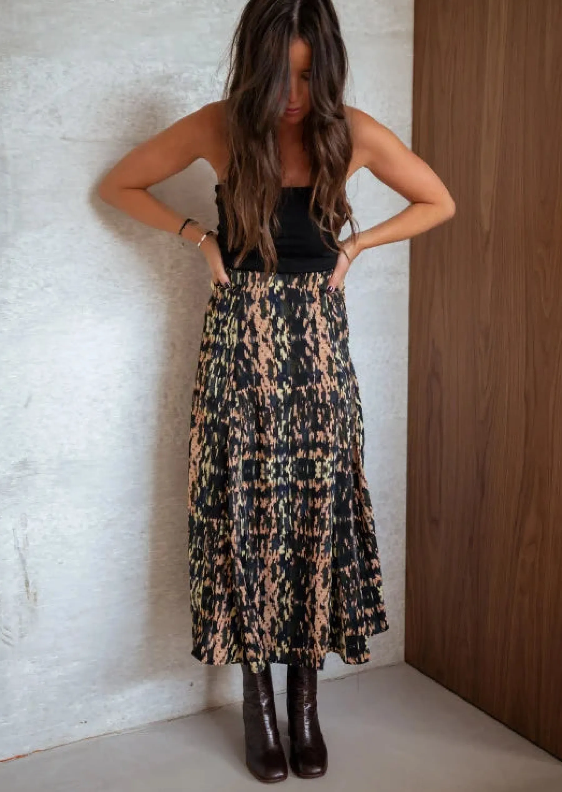 Jupes & Shorts-EASY-CLOTHES Jupe Robbie - À Motifs - Mi Longue - Taille HauteEasy Clothes À motifs