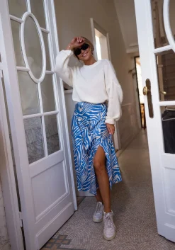 Jupes & Shorts-EASY-CLOTHES Jupe Sax zebrée - bleue et écrueEasy Clothes Bleue et écrue