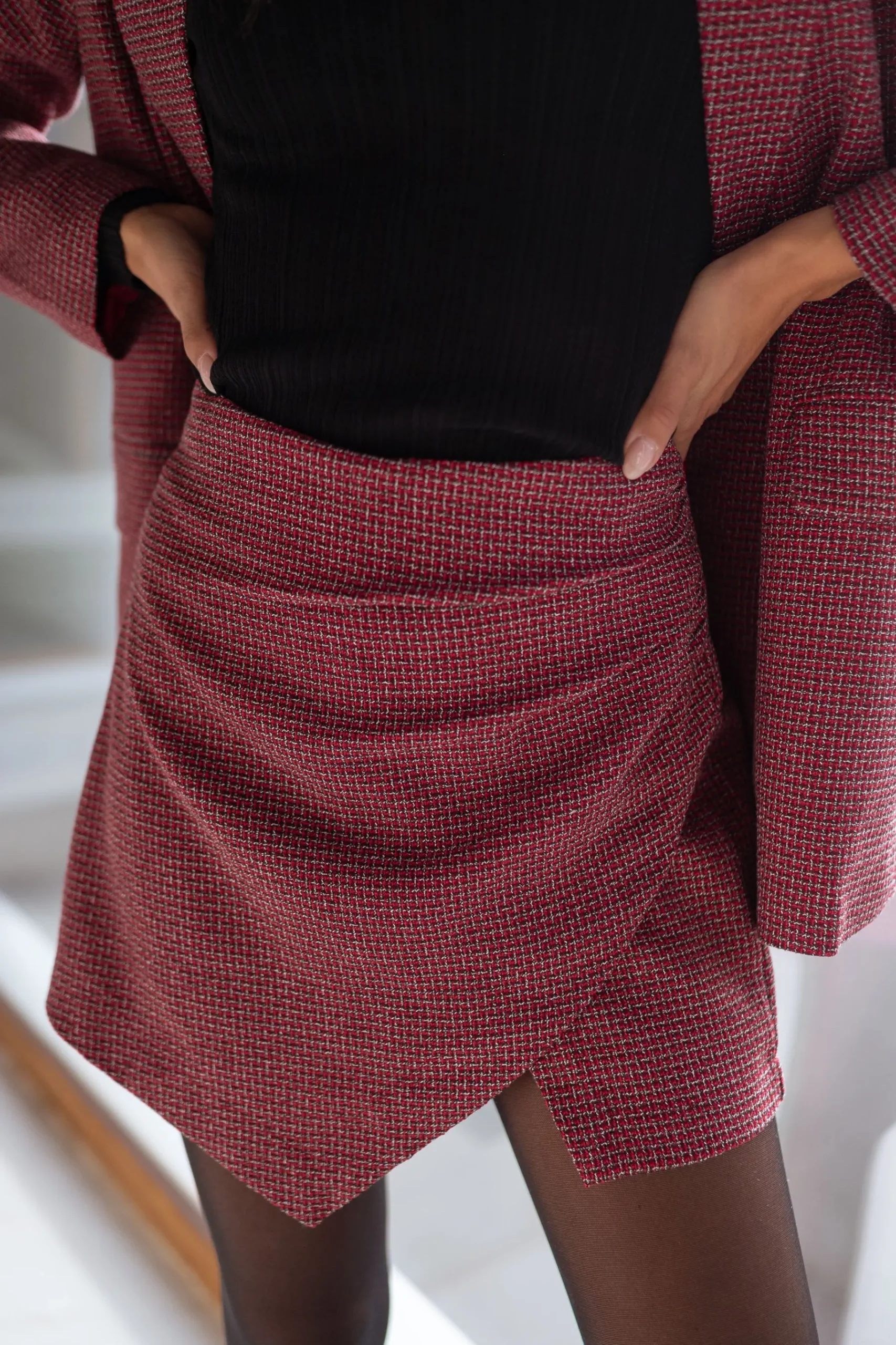 Jupes & Shorts-EASY-CLOTHES Jupe short Camus - rouge pied de pouleEasy Clothes Rouge pied de poule