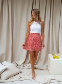 Jupes & Shorts-EASY-CLOTHES Jupe Tana - rouge à fleursEasy Clothes Rouge à fleurs