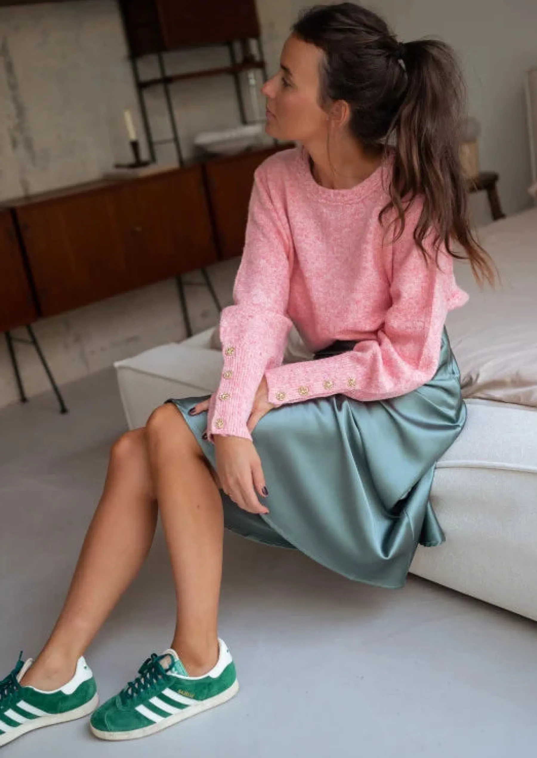 Jupes & Shorts-EASY-CLOTHES Jupe Verte Darla - Taille Haute - Effet Soie - FluideEasy Clothes Verte