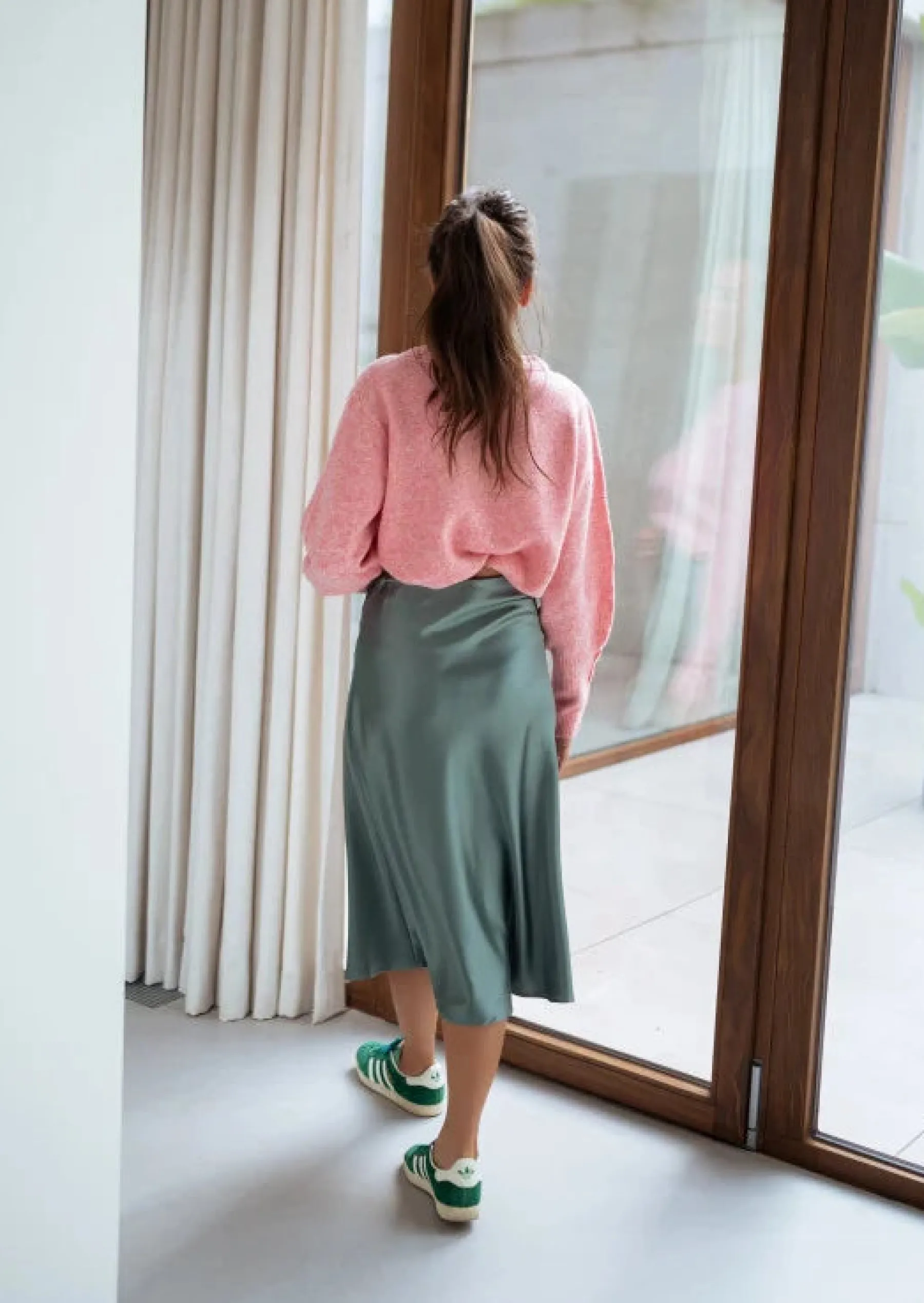 Jupes & Shorts-EASY-CLOTHES Jupe Verte Darla - Taille Haute - Effet Soie - FluideEasy Clothes Verte