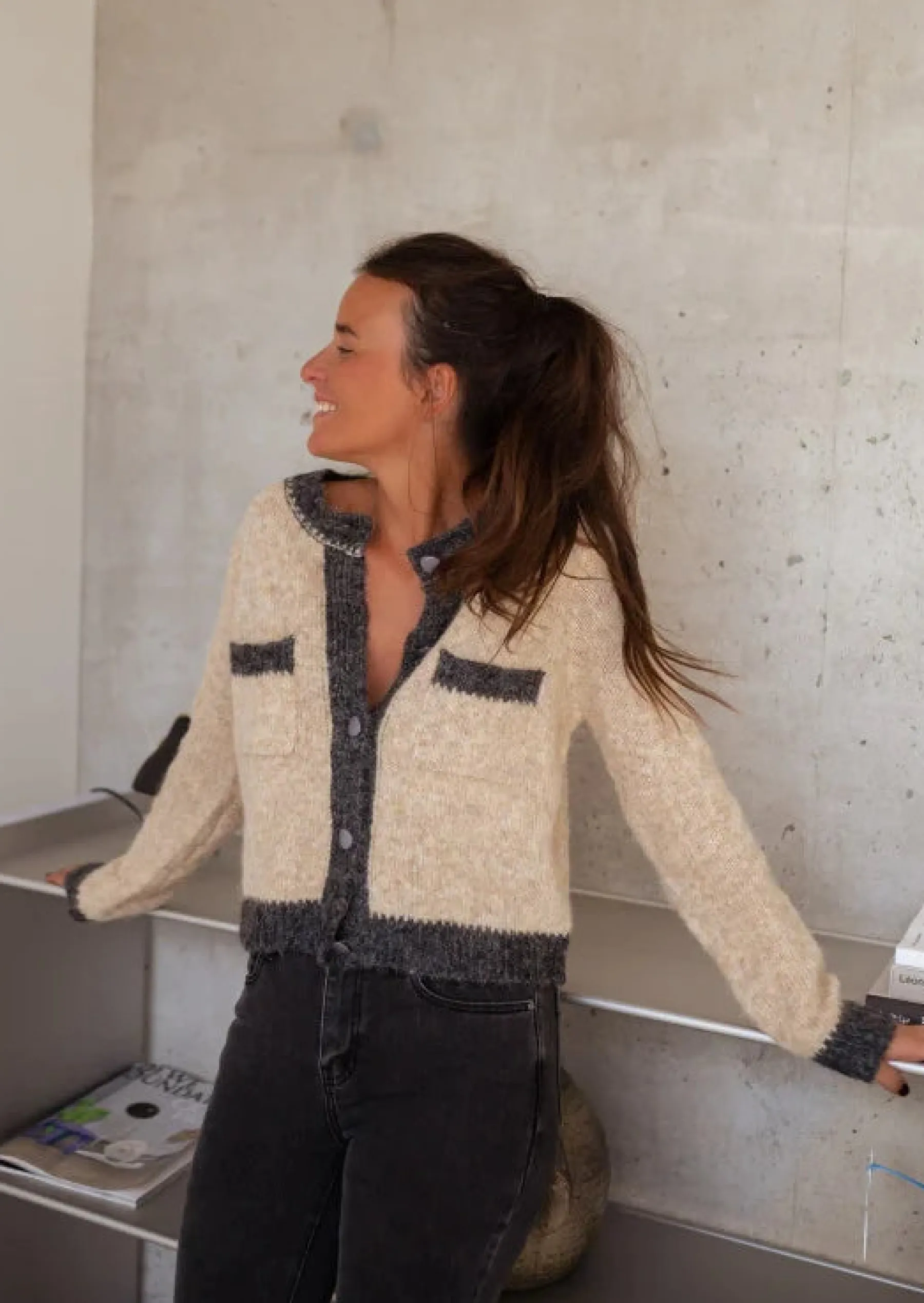 Pulls & Gilets-EASY-CLOTHES Laly - Gilet Beige & Gris Chiné - Doux - Vêtements FemmeEasy Clothes Beige