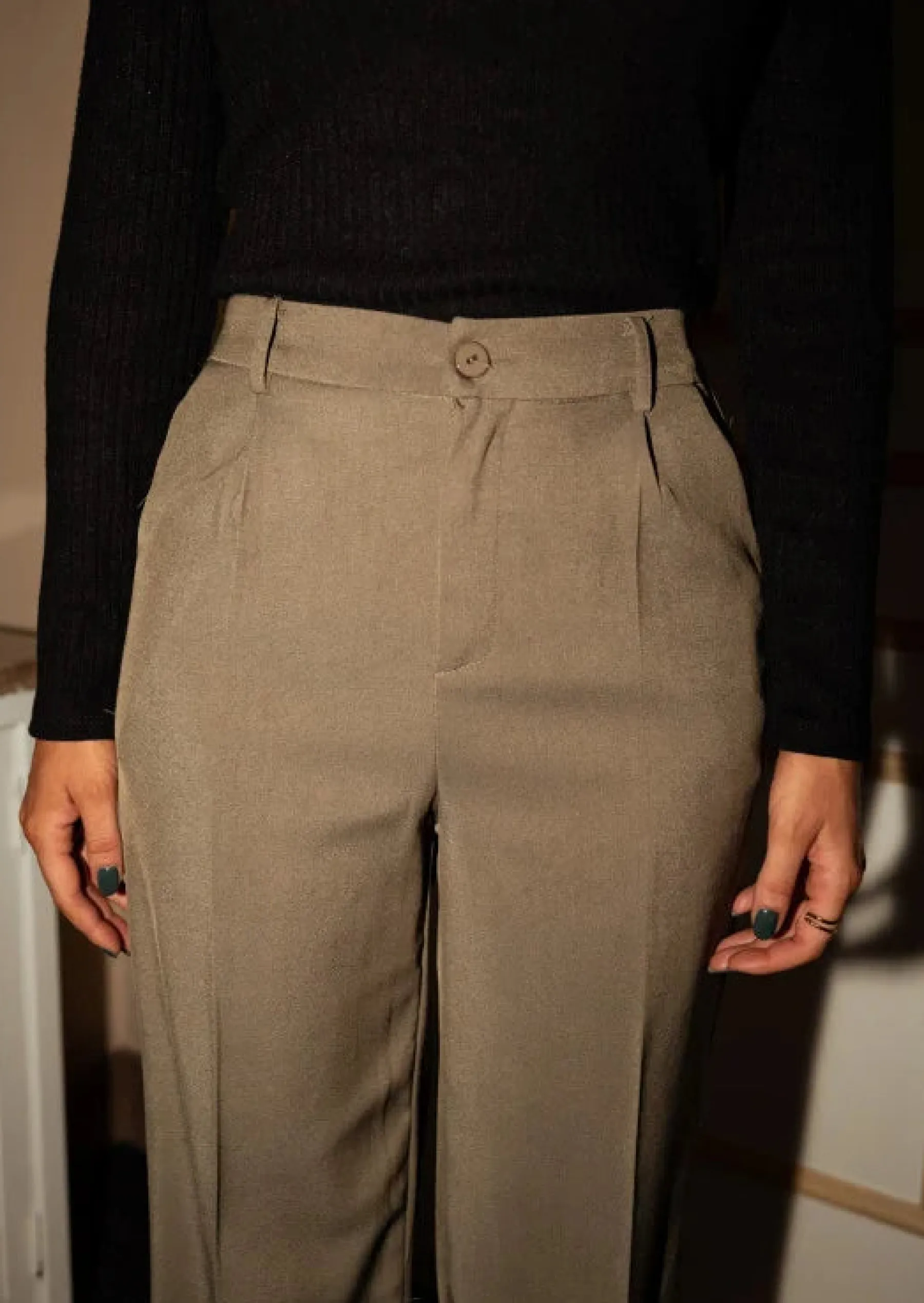 Pantalons-EASY-CLOTHES Pantalon Arnaud - Kaki - À Pince - Avec PochesEasy Clothes Kaki