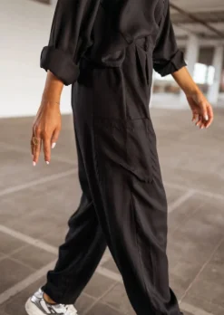 Pantalons-EASY-CLOTHES Pantalon Chandler noir | Pantalon large satiné | Prêt-à-porter en ligne | Easy Clothes Noir       