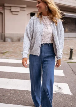 Pantalons-EASY-CLOTHES Pantalon Delphine - Bleu Jeans - Taille Haute - Coupe DroiteEasy Clothes Bleu jeans       