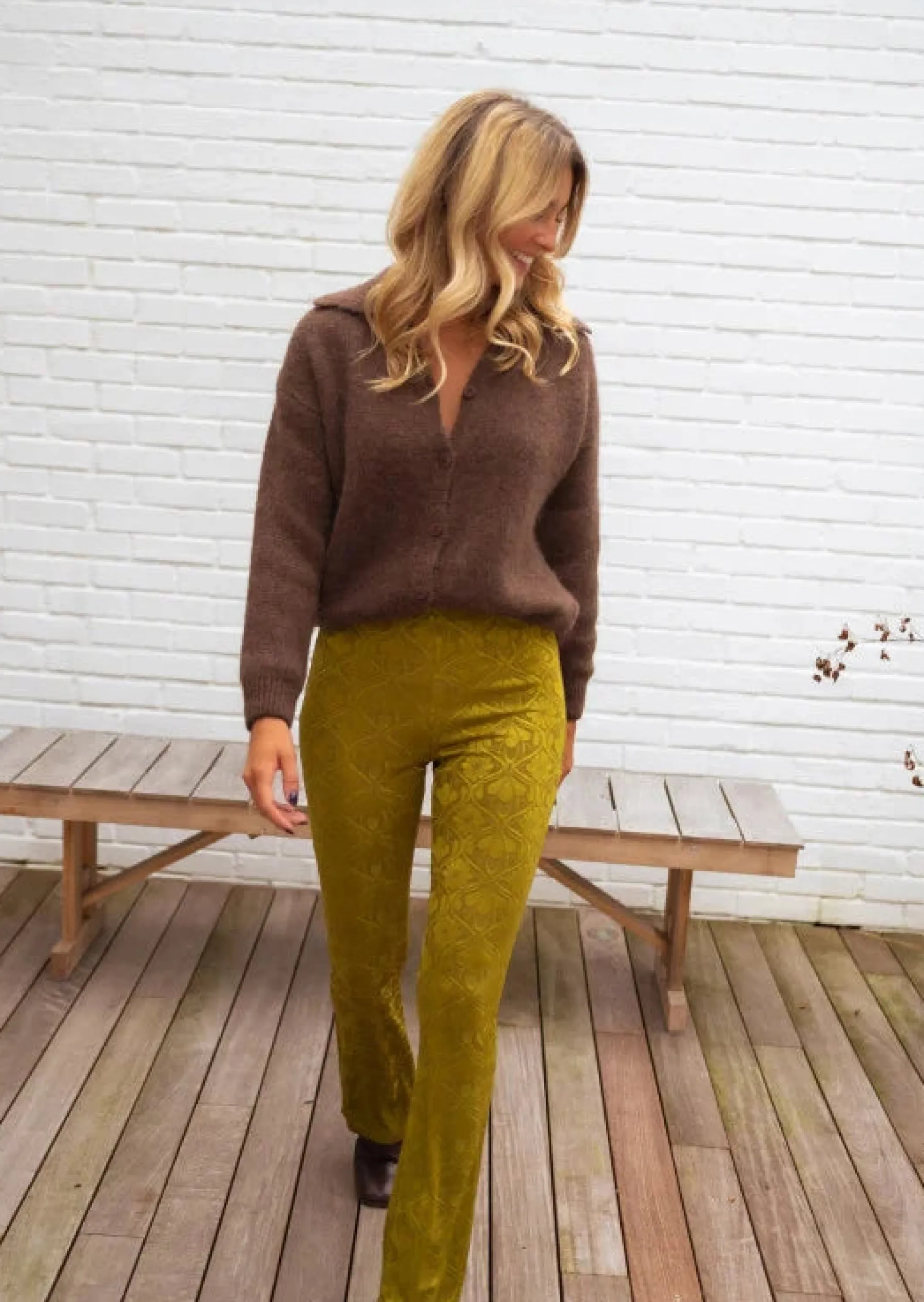 Pantalons-EASY-CLOTHES Pantalon Endry - Couleur Olive - À MotifsEasy Clothes Olive