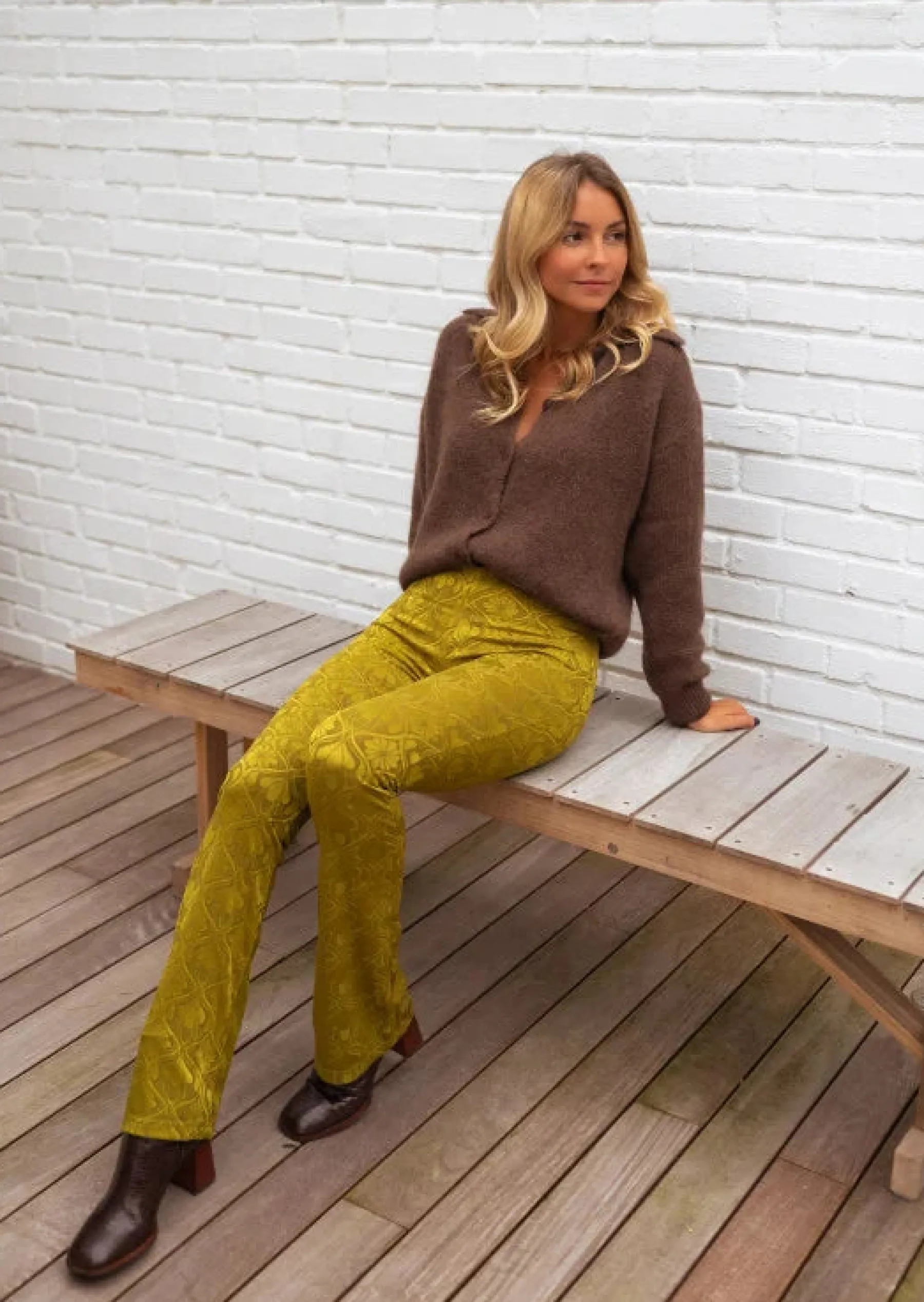 Pantalons-EASY-CLOTHES Pantalon Endry - Couleur Olive - À MotifsEasy Clothes Olive