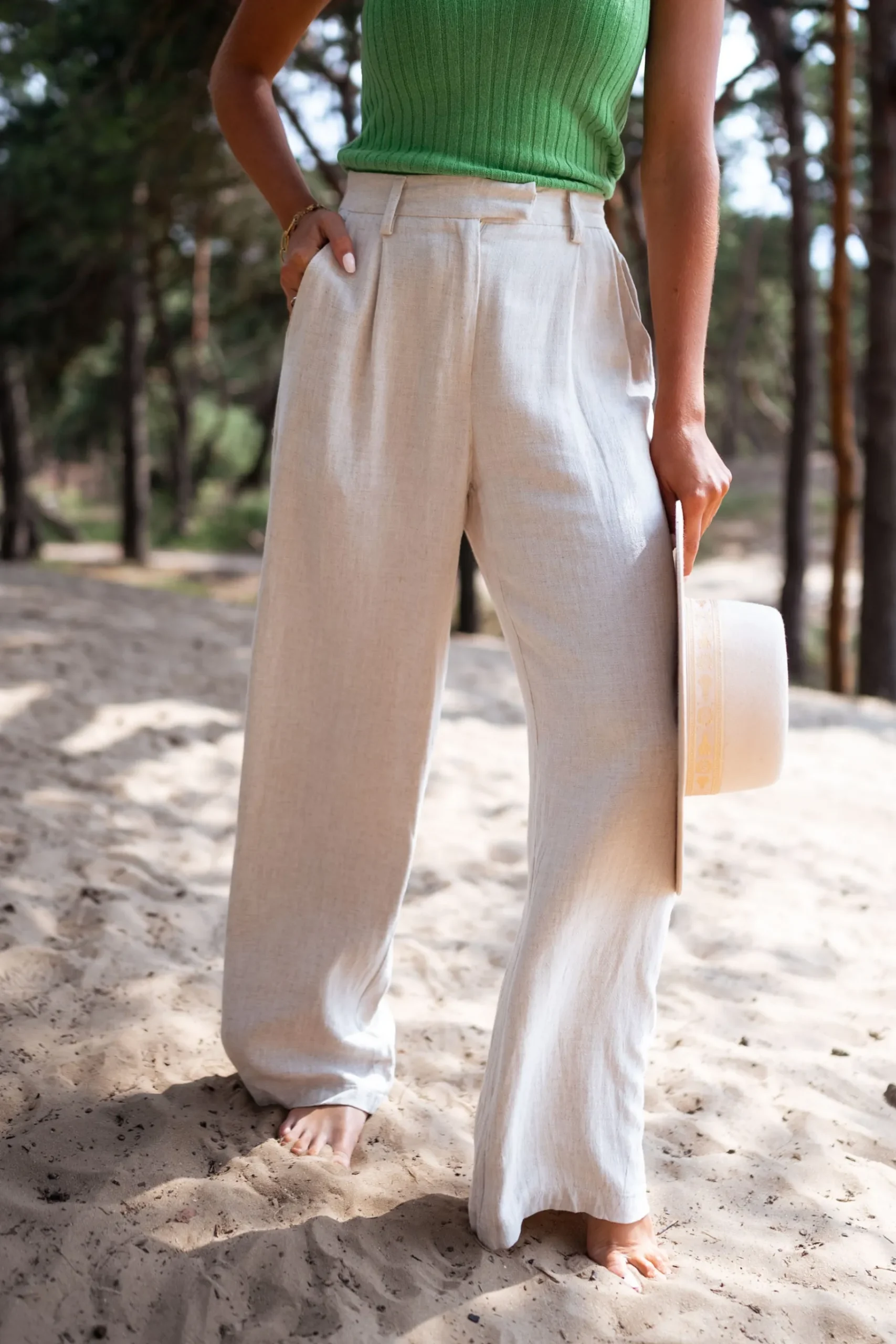 Pantalons-EASY-CLOTHES Pantalon Joey - en lin beigeEasy Clothes En lin beige