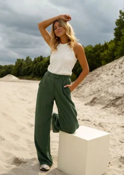 Pantalons-EASY-CLOTHES Pantalon Joey - Vert Sapin - Lin - Easy Clothes Vert sapin en lin