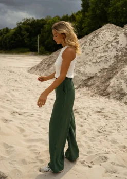 Pantalons-EASY-CLOTHES Pantalon Joey - Vert Sapin - Lin - Easy Clothes Vert sapin en lin       