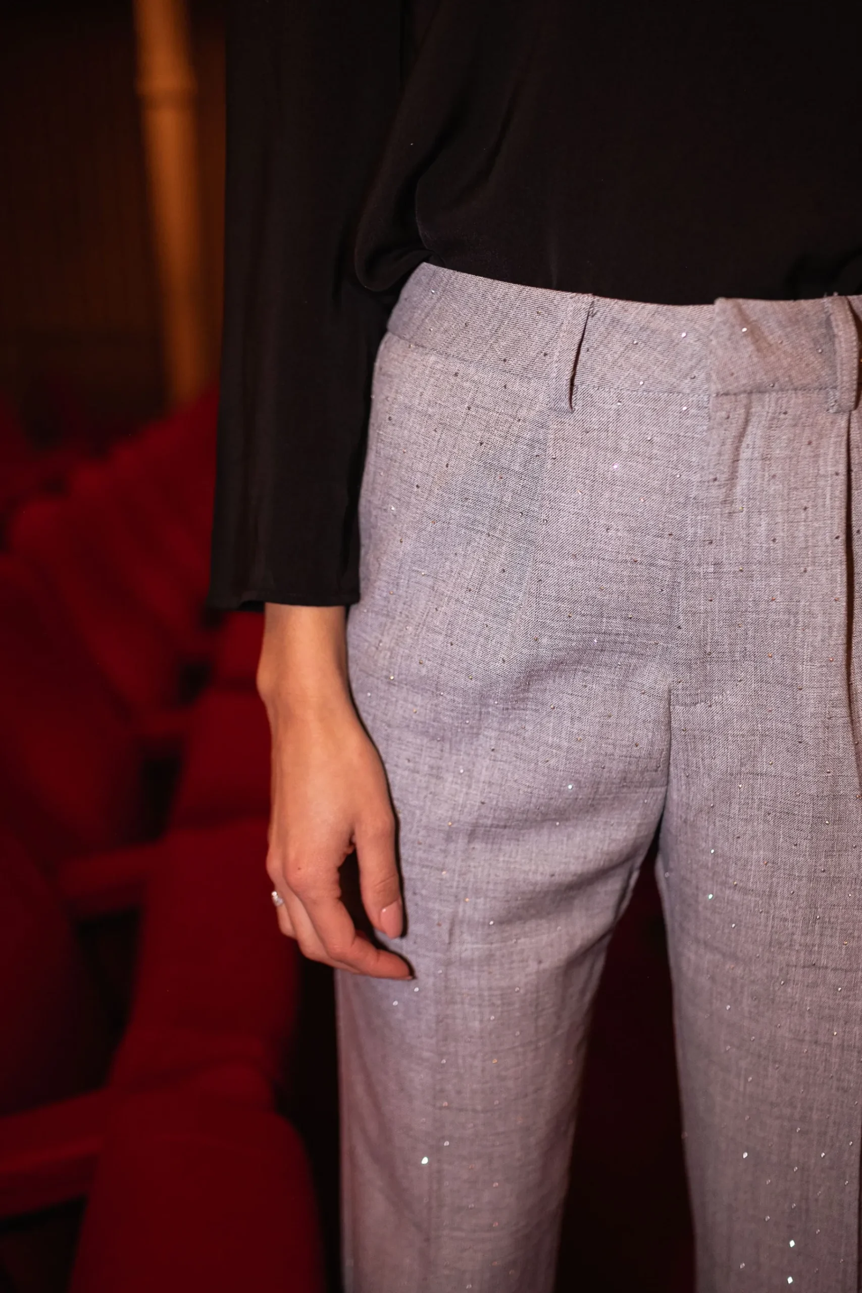 Pantalons-EASY-CLOTHES Pantalon Loan - gris à strassEasy Clothes Gris à strass