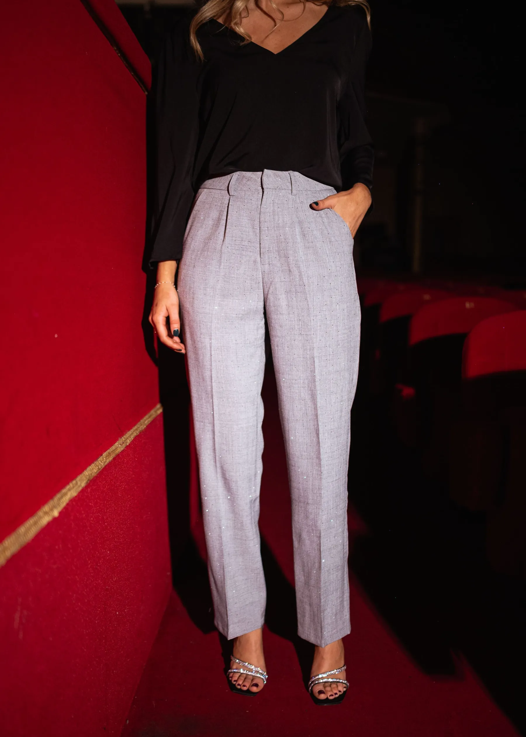 Pantalons-EASY-CLOTHES Pantalon Loan - gris à strassEasy Clothes Gris à strass
