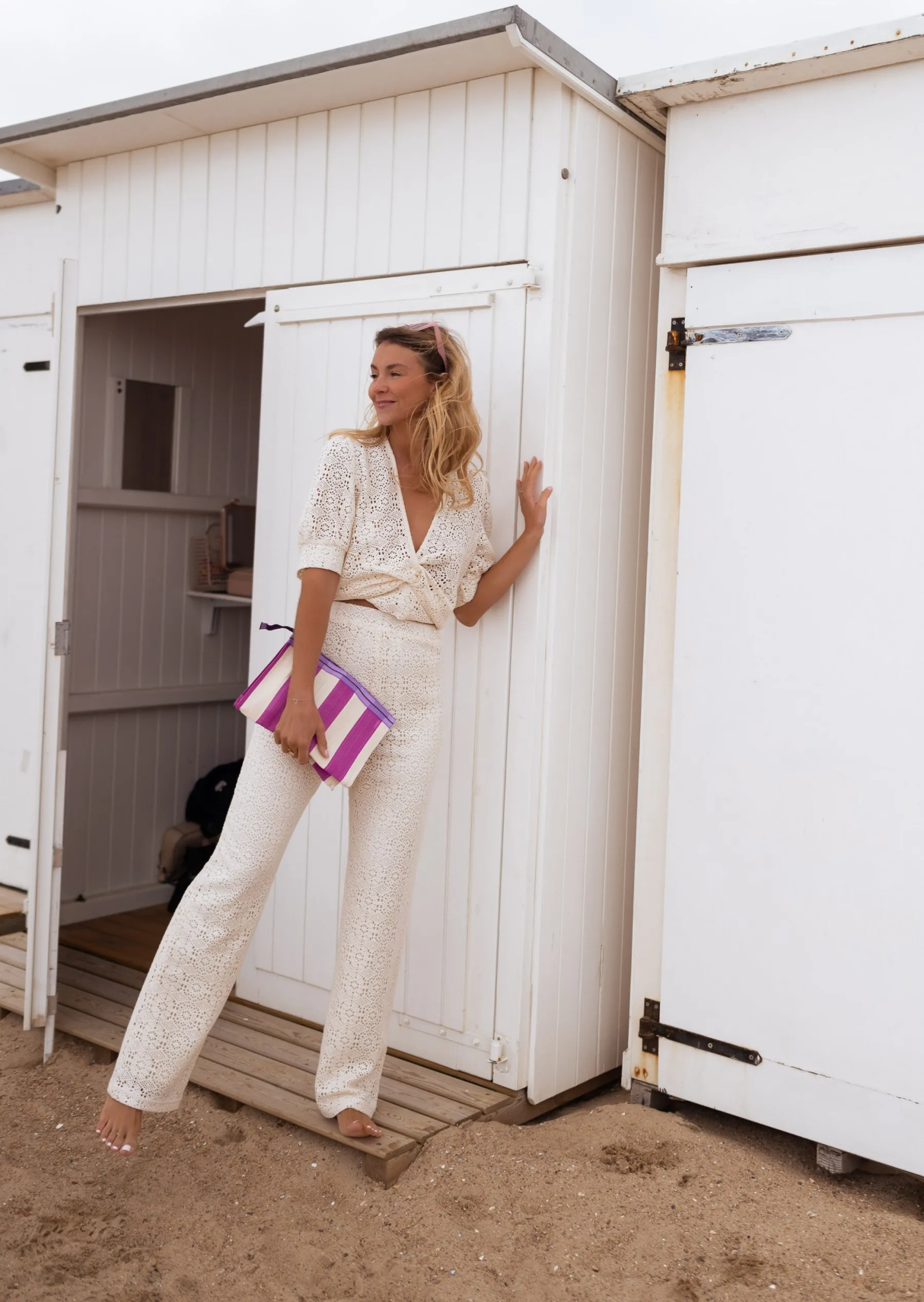 Pantalons-EASY-CLOTHES Pantalon Louis écru en broderie | Pantalon brodé effet dentelle | Prêt-à-porter en ligne | Easy Clothes Écru en broderie