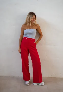 Pantalons-EASY-CLOTHES Pantalon Maona - Rouge - Ensemble TailleurEasy Clothes Rouge