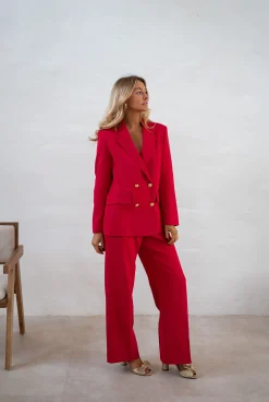 Pantalons-EASY-CLOTHES Pantalon Maona - Rouge - Ensemble TailleurEasy Clothes Rouge       
