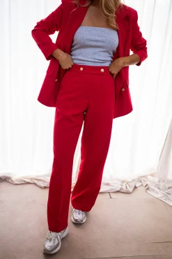 Pantalons-EASY-CLOTHES Pantalon Maona - Rouge - Ensemble TailleurEasy Clothes Rouge       