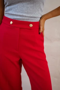 Pantalons-EASY-CLOTHES Pantalon Maona - Rouge - Ensemble TailleurEasy Clothes Rouge       
