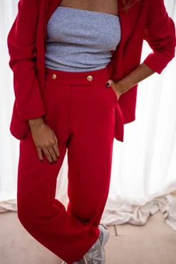 Pantalons-EASY-CLOTHES Pantalon Maona - Rouge - Ensemble TailleurEasy Clothes Rouge       