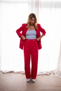 Pantalons-EASY-CLOTHES Pantalon Maona - Rouge - Ensemble TailleurEasy Clothes Rouge       