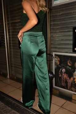 Pantalons-EASY-CLOTHES Pantalon Marcel - vert en satinEasy Clothes Vert en satin       