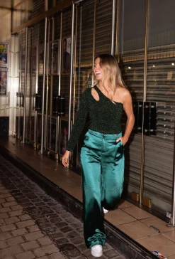 Pantalons-EASY-CLOTHES Pantalon Marcel - vert en satinEasy Clothes Vert en satin