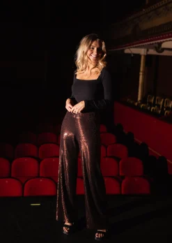 Pantalons-EASY-CLOTHES Pantalon Otta à sequins - ChocolatEasy Clothes Chocolat