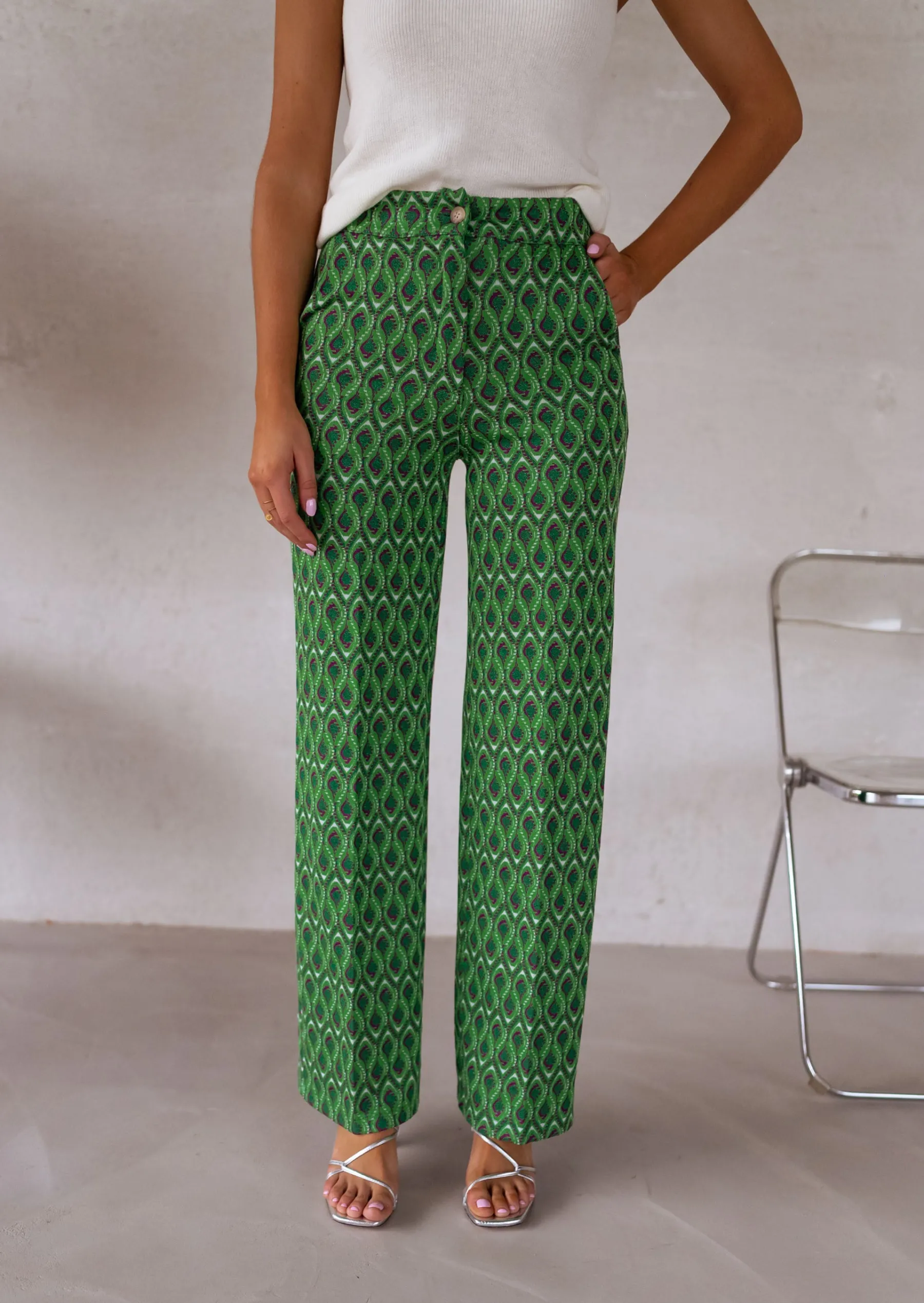 Pantalons-EASY-CLOTHES Pantalon Peter - vert à motifsEasy Clothes Vert à motifs