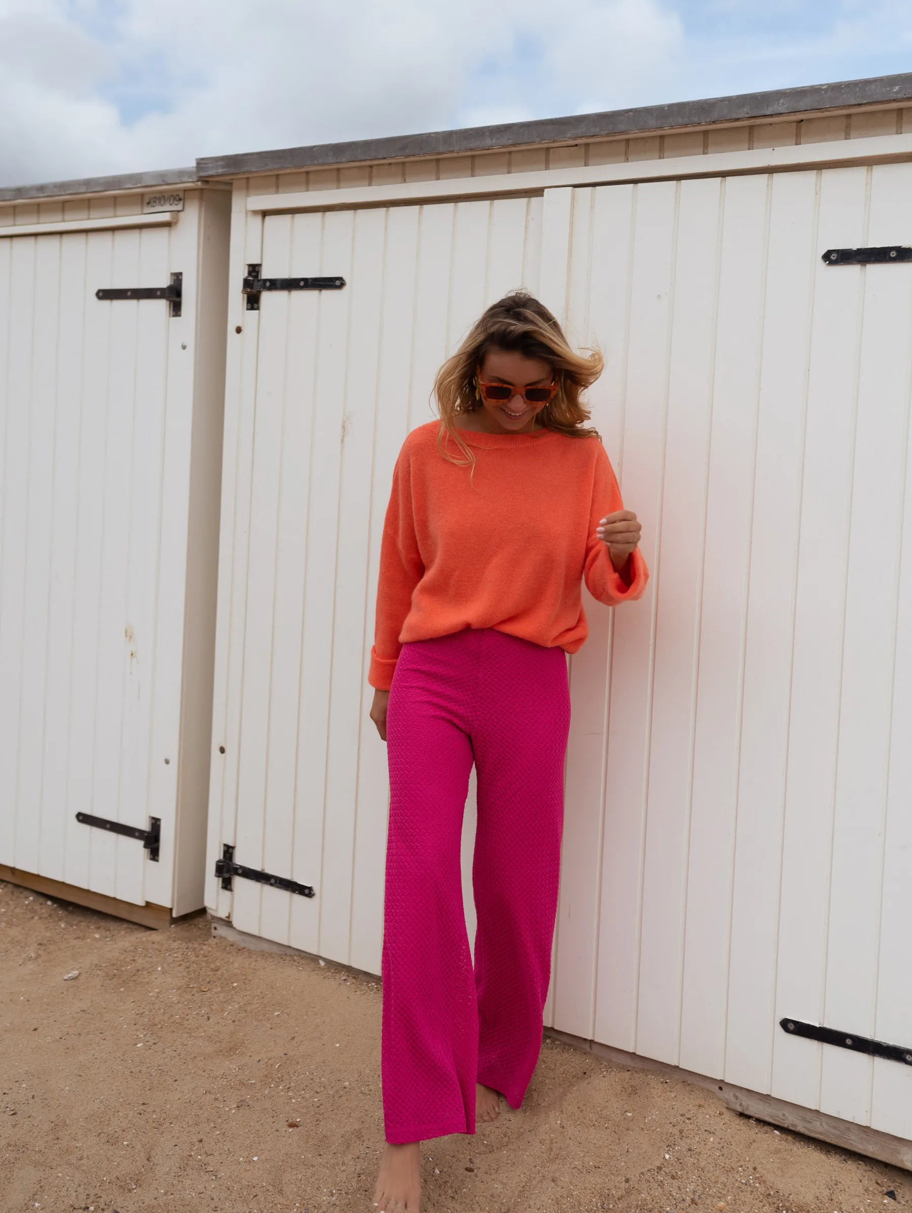 Pantalons-EASY-CLOTHES Pantalon Philo - rose en crochetEasy Clothes Rose en crochet