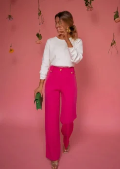 Pantalons-EASY-CLOTHES Pantalon Rose Élégant | Soléa | Vêtements FemmeEasy Clothes Rose