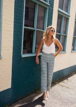 Pantalons-EASY-CLOTHES Pantalon Sanah vert à motifs | Pantalon droit coloré | Prêt-à-porter en ligne | Easy Clothes Vert à motifs       
