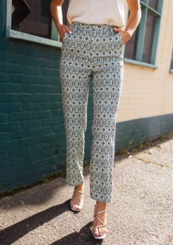 Pantalons-EASY-CLOTHES Pantalon Sanah vert à motifs | Pantalon droit coloré | Prêt-à-porter en ligne | Easy Clothes Vert à motifs