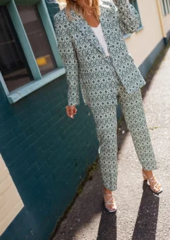 Pantalons-EASY-CLOTHES Pantalon Sanah vert à motifs | Pantalon droit coloré | Prêt-à-porter en ligne | Easy Clothes Vert à motifs