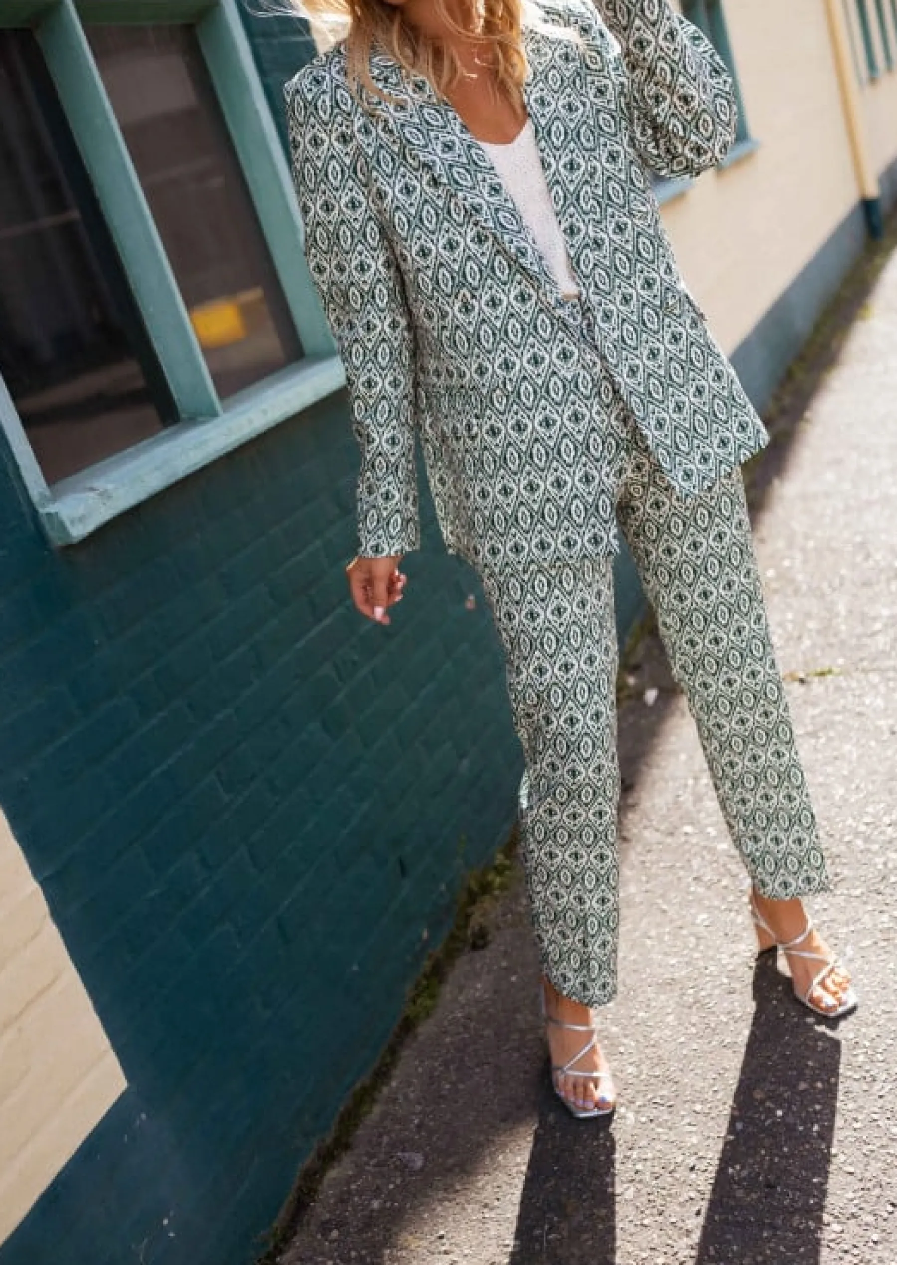 Pantalons-EASY-CLOTHES Pantalon Sanah vert à motifs | Pantalon droit coloré | Prêt-à-porter en ligne | Easy Clothes Vert à motifs