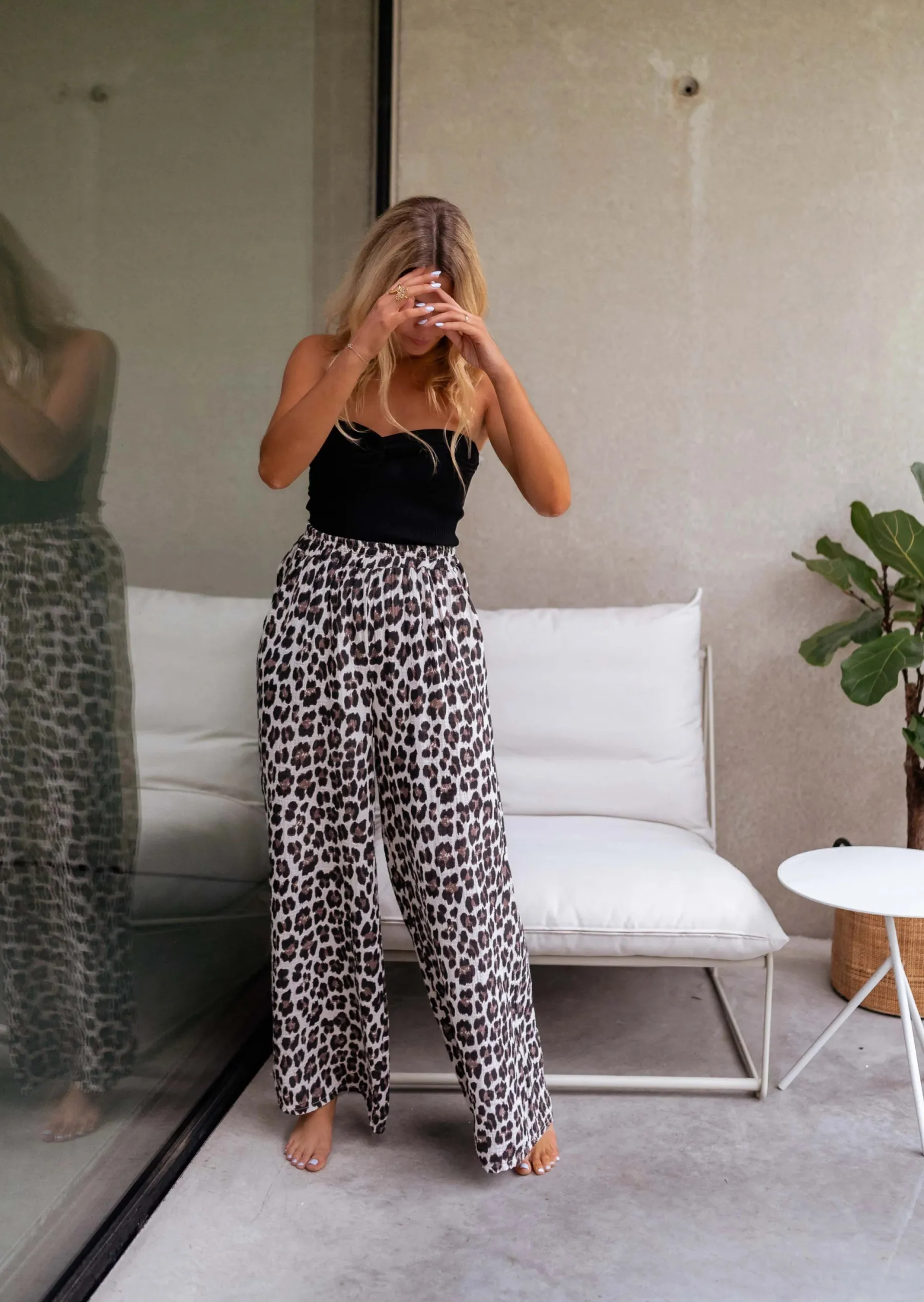 Pantalons-EASY-CLOTHES Pantalon Shiva léopard en gaze de coton | Pantalon fluide à motifs | Prêt-à-porter en ligne | Easy Clothes Léopard en gaze de coton