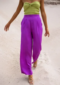 Pantalons-EASY-CLOTHES Pantalon Thaly Violet - Fluide & Léger - Avec PochesEasy Clothes Violet       