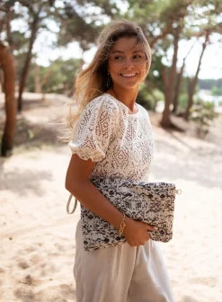 Sacs & Pochettes-EASY-CLOTHES Pochette Evka - écrue et noireEasy Clothes Écrue et noire