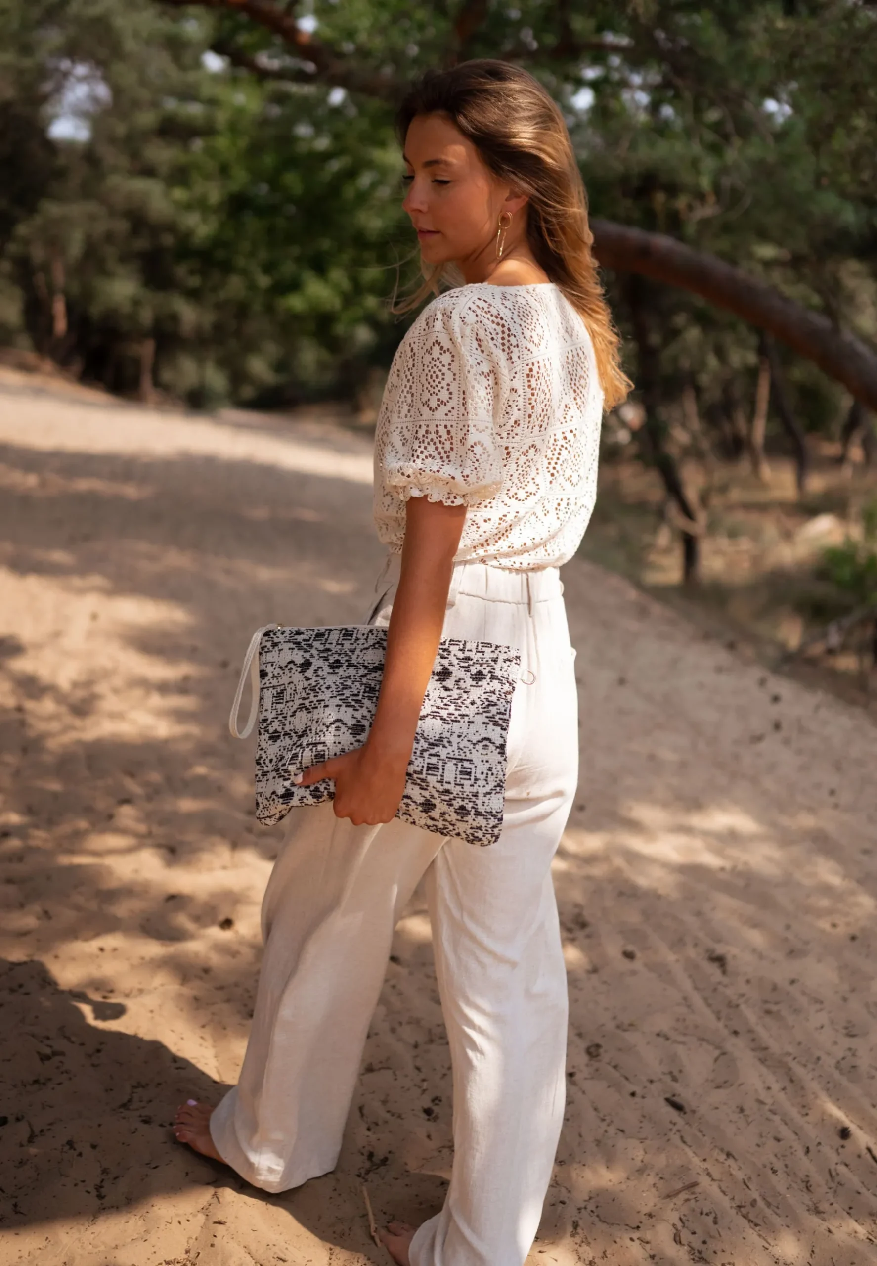 Sacs & Pochettes-EASY-CLOTHES Pochette Evka - écrue et noireEasy Clothes Écrue et noire