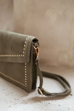 Sacs & Pochettes-EASY-CLOTHES Pochette Jiani - kaki en cuirEasy Clothes Kaki en cuir