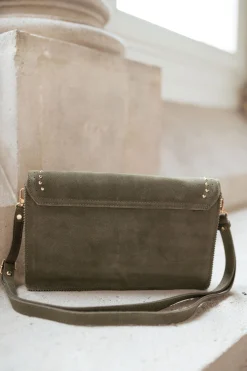 Sacs & Pochettes-EASY-CLOTHES Pochette Jiani - kaki en cuirEasy Clothes Kaki en cuir