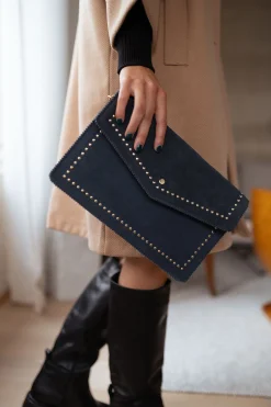 Sacs & Pochettes-EASY-CLOTHES Pochette Jiani - marine/grise en cuirEasy Clothes Marine/grise en cuir