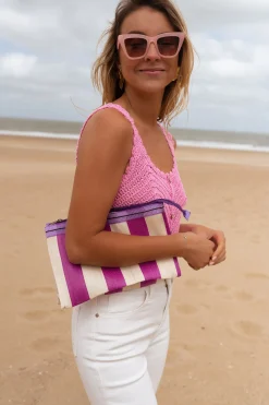 Sacs & Pochettes-EASY-CLOTHES Pochette Taylor à lignes rose | Pochette lignée | Prêt-à-porter en ligne | Easy Clothes Rose