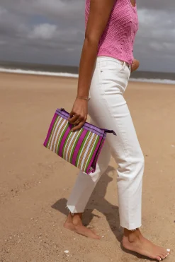 Sacs & Pochettes-EASY-CLOTHES Pochette Taylor à lignes verte | Pochette lignée | Prêt-à-porter en ligne | Easy Clothes Verte