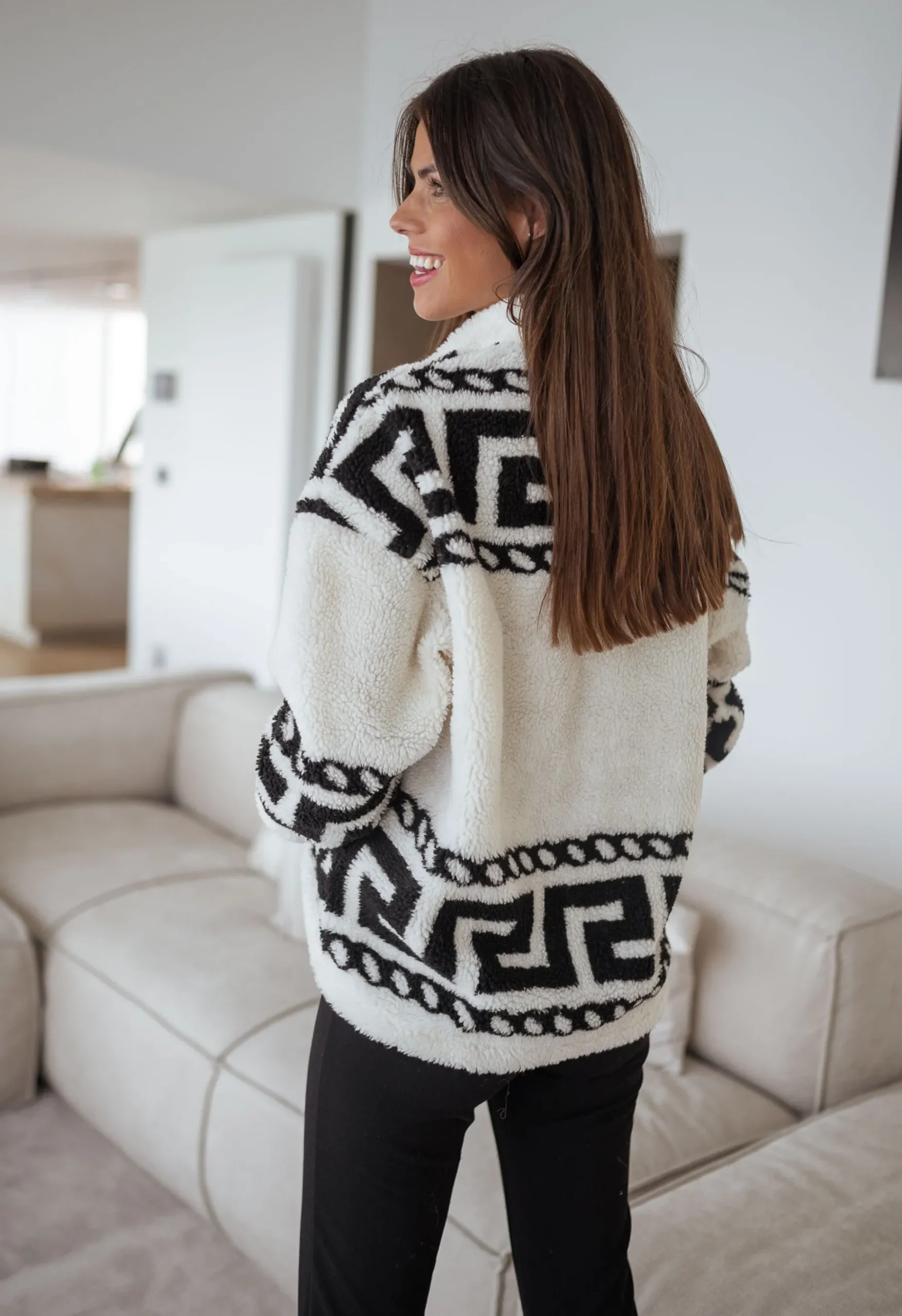 Pulls & Gilets-EASY-CLOTHES Polar Gine - écru à motifs noirEasy Clothes Écru à motifs noir