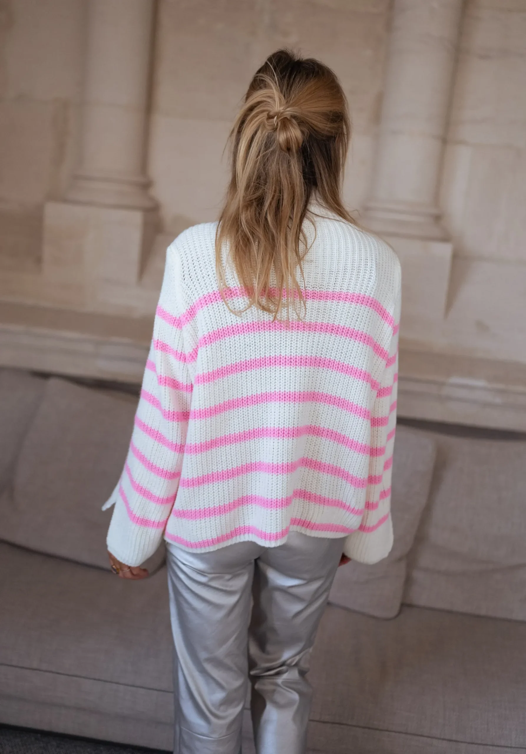 Pulls & Gilets-EASY-CLOTHES Pull Abba - écru et roseEasy Clothes Écru et rose