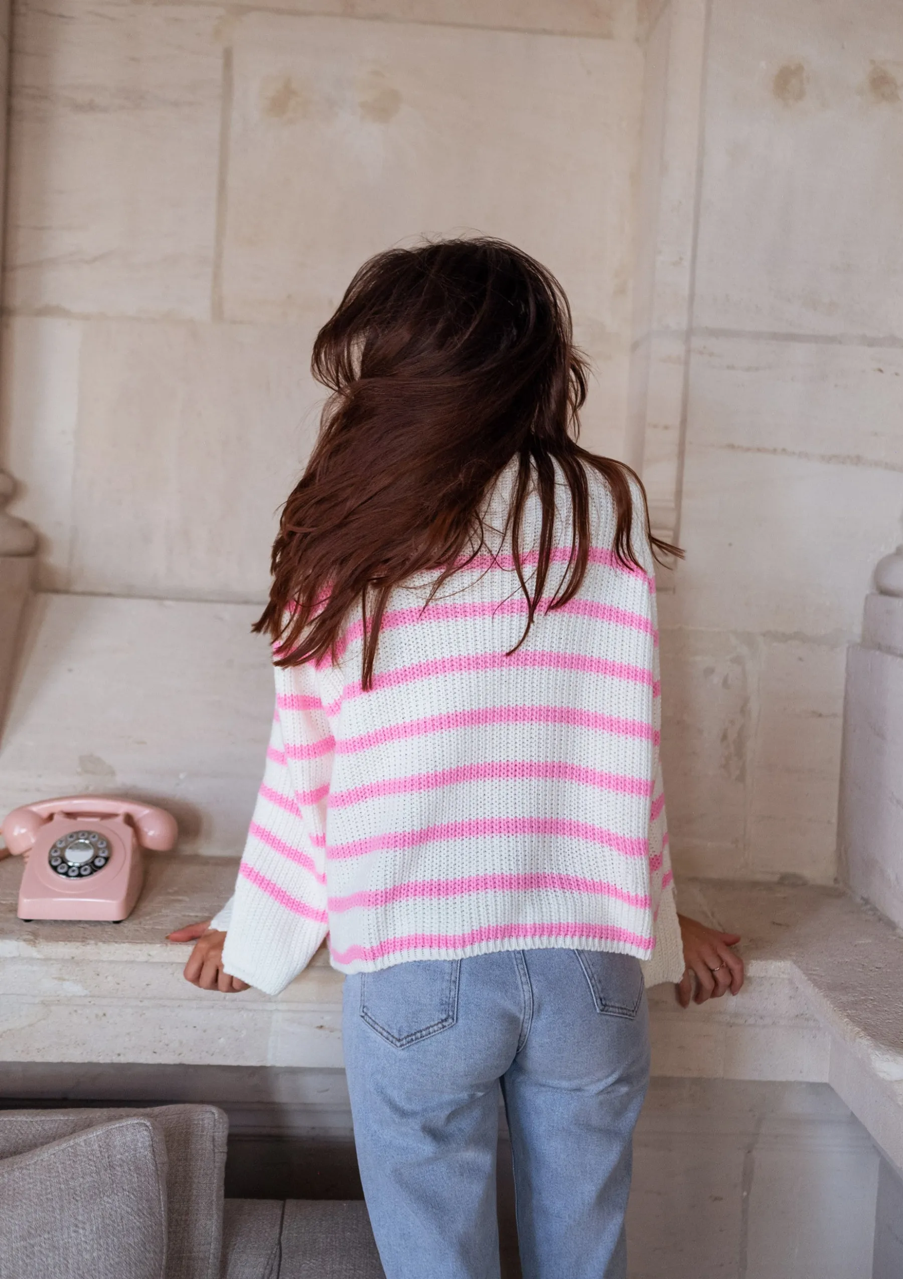 Pulls & Gilets-EASY-CLOTHES Pull Abba - écru et roseEasy Clothes Écru et rose