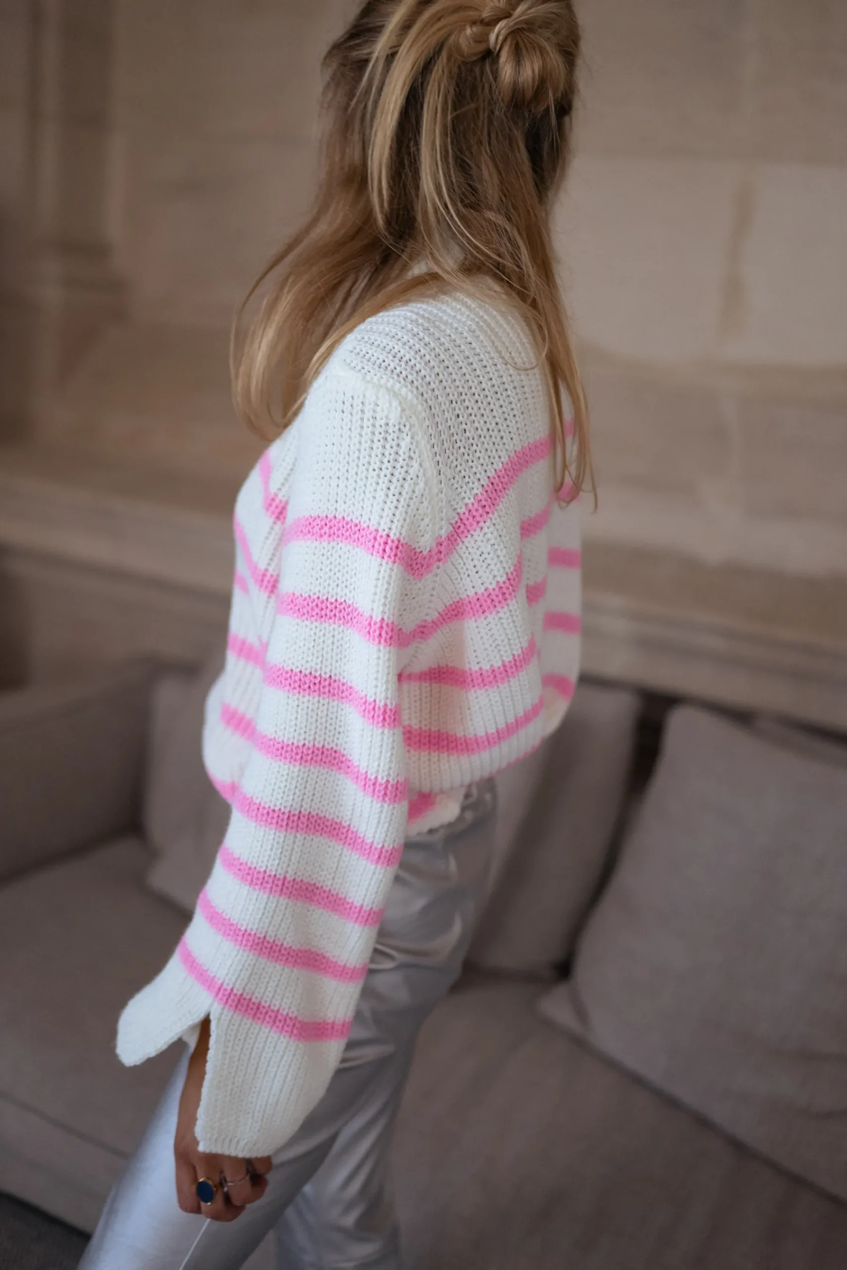 Pulls & Gilets-EASY-CLOTHES Pull Abba - écru et roseEasy Clothes Écru et rose
