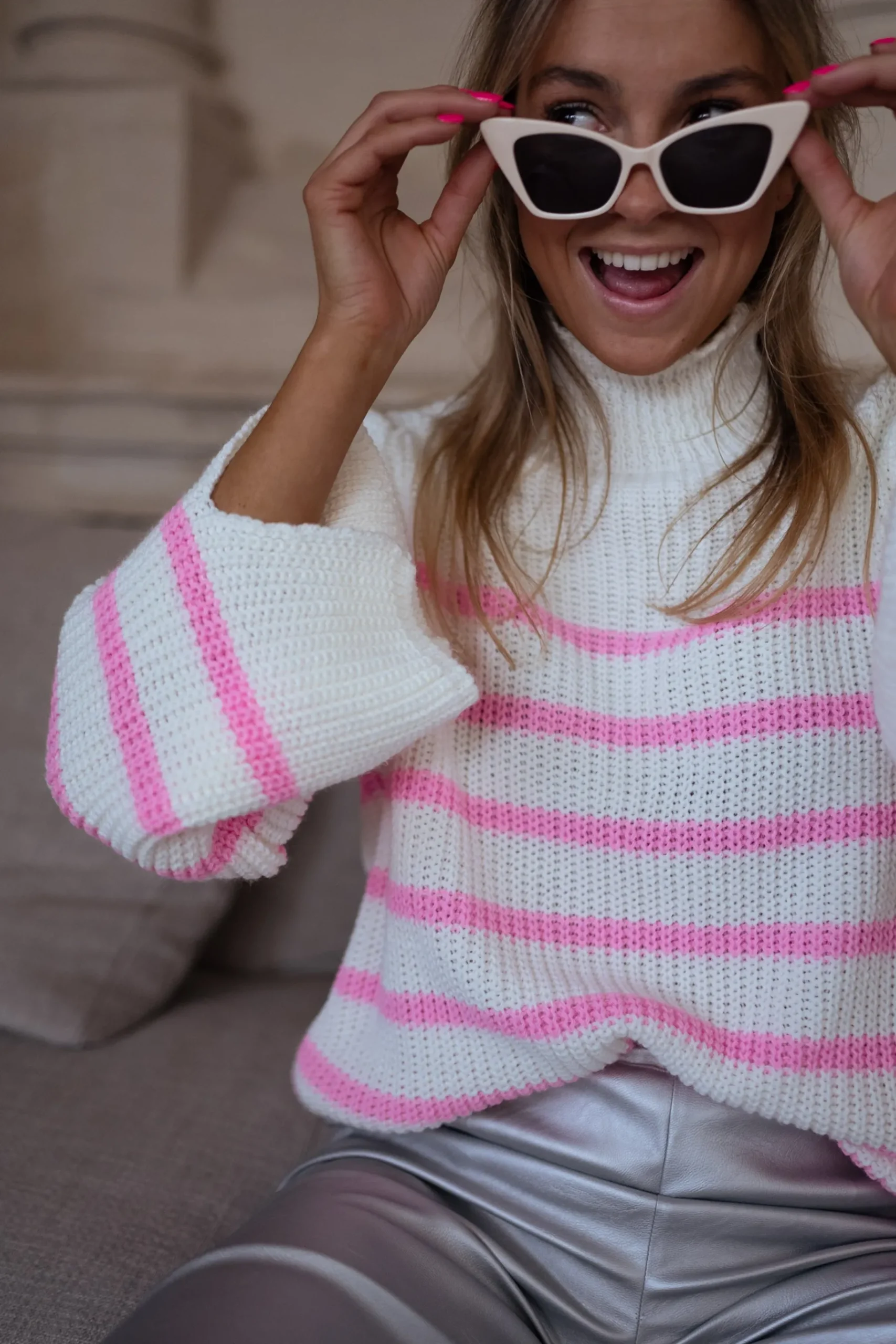 Pulls & Gilets-EASY-CLOTHES Pull Abba - écru et roseEasy Clothes Écru et rose