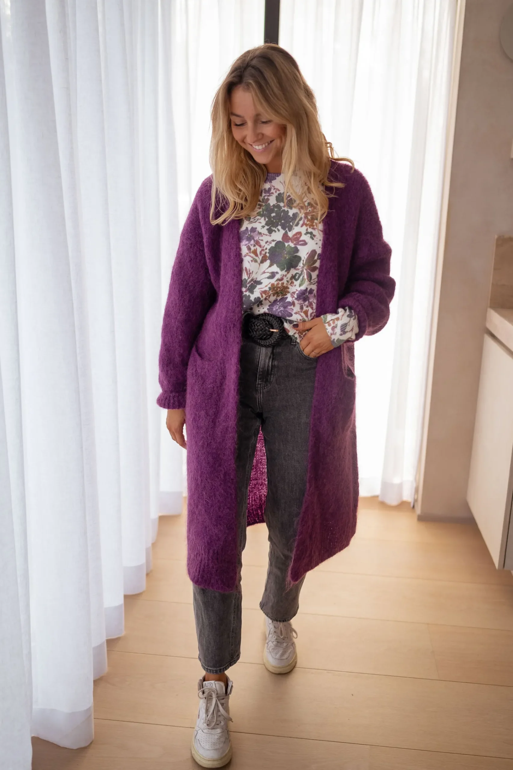 Pulls & Gilets-EASY-CLOTHES Pull Anna - mauve à fleursEasy Clothes Mauve à fleurs